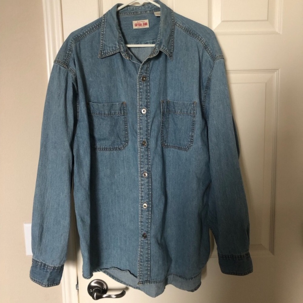 Vintage 1997 GAP Blue Jeans Denim Shirt Men's MINT Condition Double Pocket

